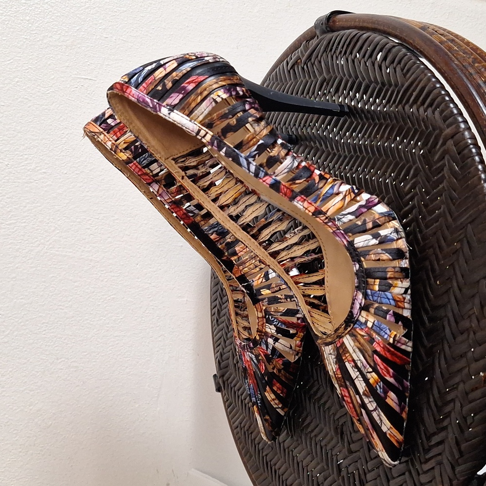 Zara Strappy Multicolor Court Heels Sz 37 6.5 - Picture 2 of 11